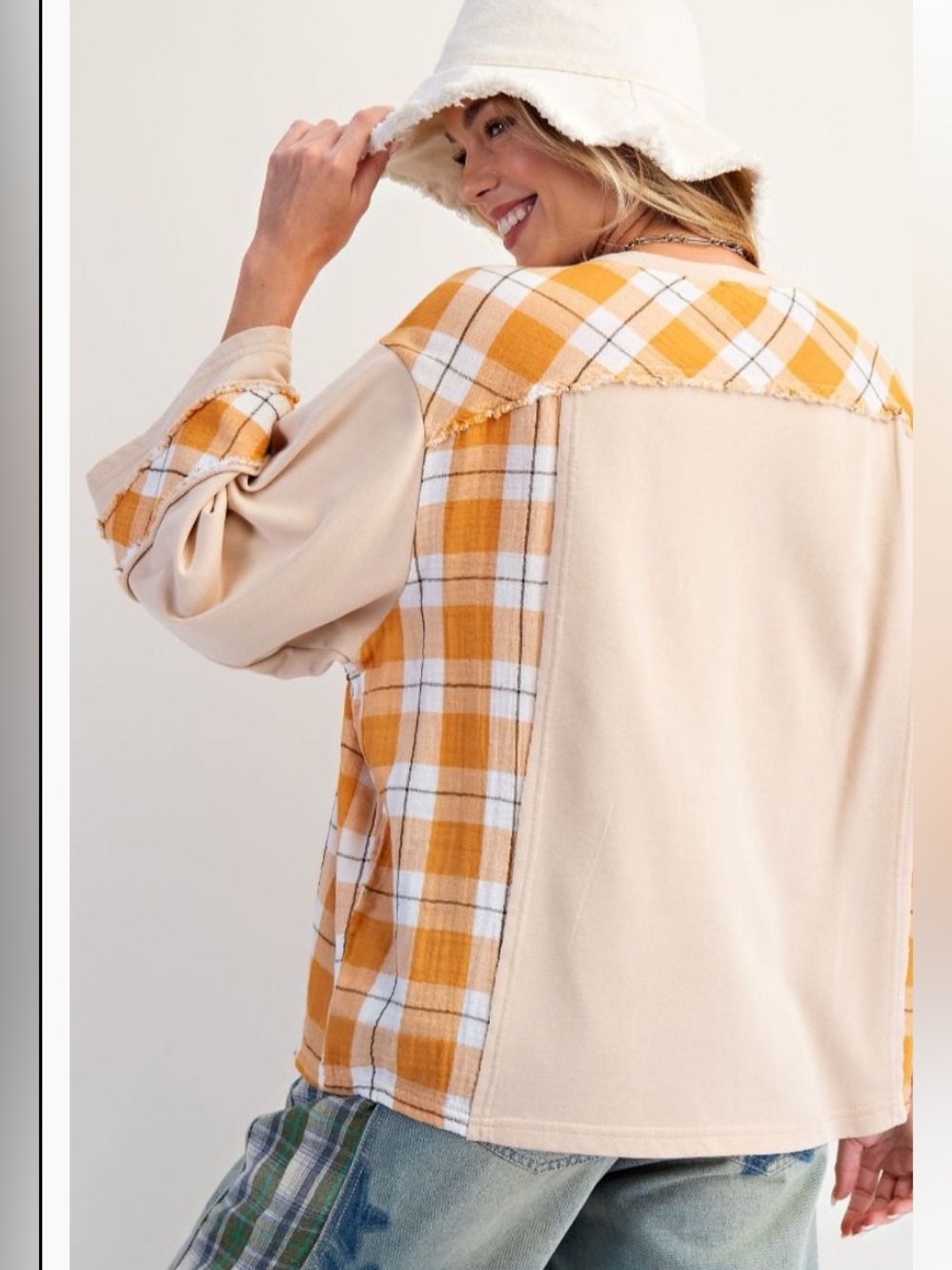 402 small - 3X 🇺🇸 1-J EASEL PLUS SIZE-PEACE PATCH SOFT WASHED TERRY KNIT TOP - Picture 2 of 2